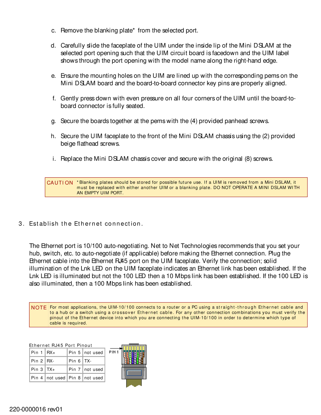 Paradyne UIM-10/100 installation instructions Establish the Ethernet connection 