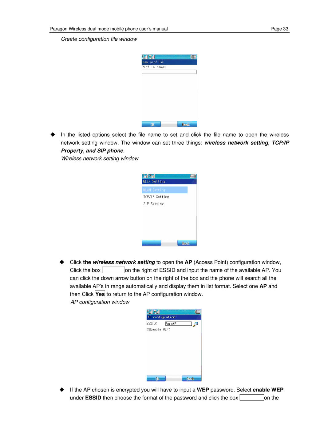 Paragon CECT P800, GSM/WiFi Dual-Mode Mobile Phone user manual Create configuration file window 