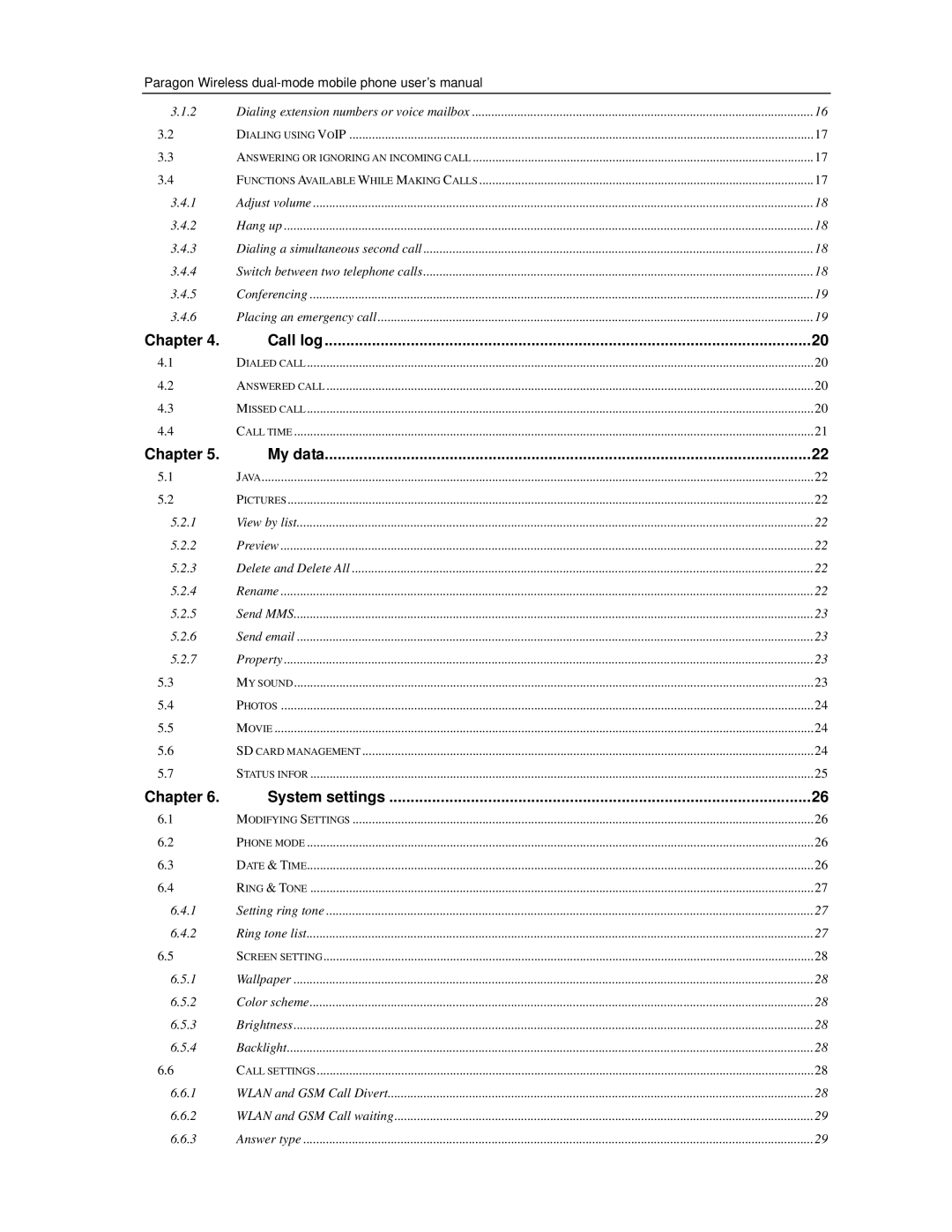 Paragon CECT P800, GSM/WiFi Dual-Mode Mobile Phone user manual Chapter Call log 