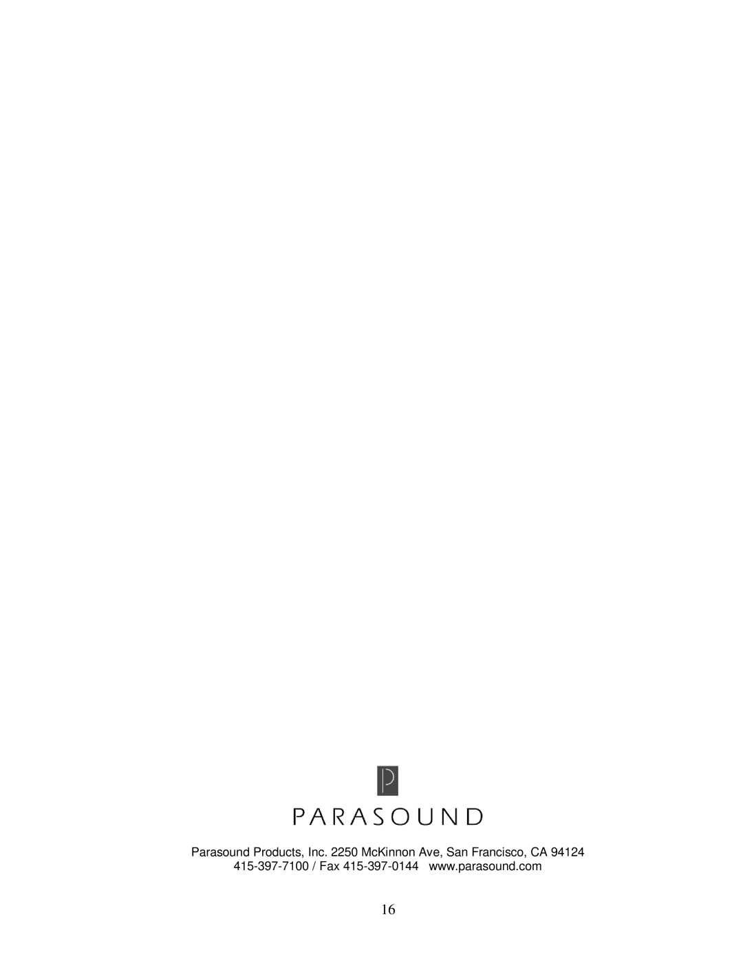 Parasound 2125 V.2 manual Parasound Products, Inc McKinnon Ave, San Francisco, CA 