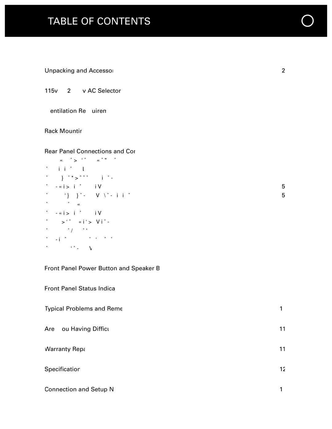 Parasound 2125 manual Table of Contents 