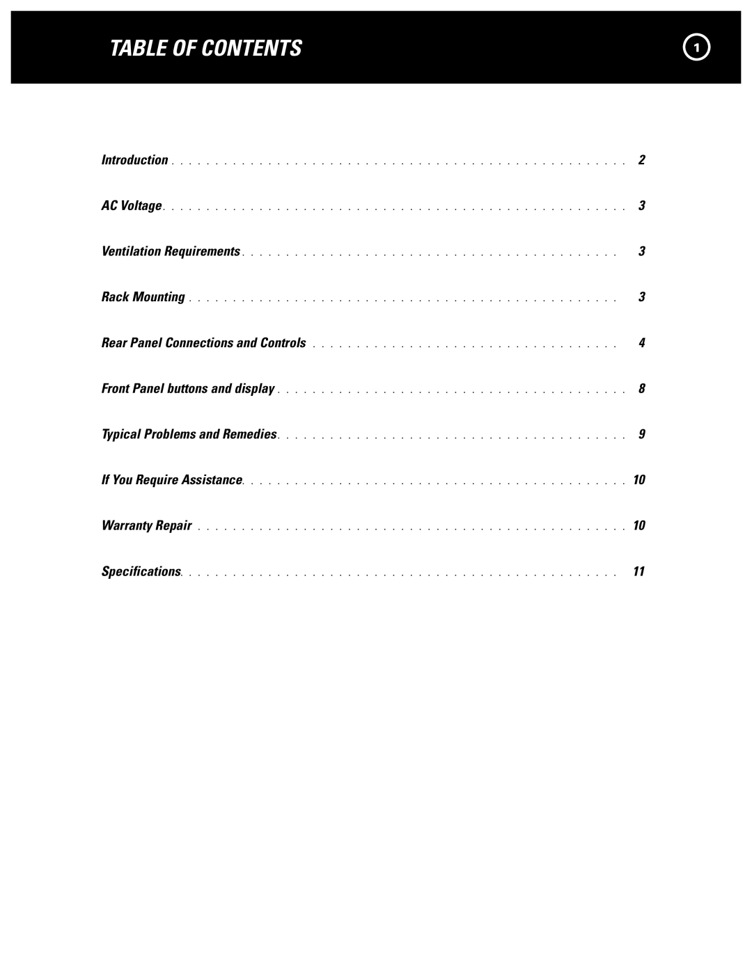 Parasound 5250 V.2 manual Table Of Contents 