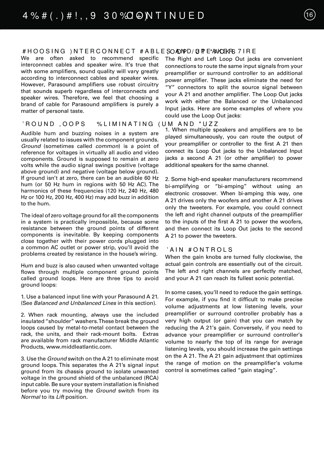 Parasound A 21 manual Choosing Interconnect Cables and Speaker Wire, Ground Loops Eliminating Hum and Buzz, Loop Out Jacks 