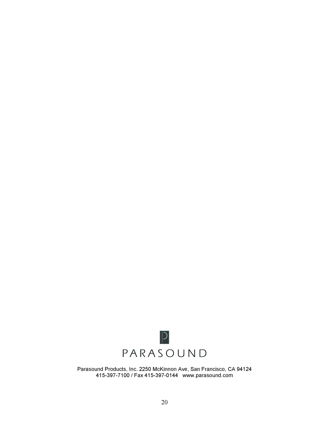 Parasound A 31 manual Parasound Products, Inc McKinnon Ave, San Francisco, CA 