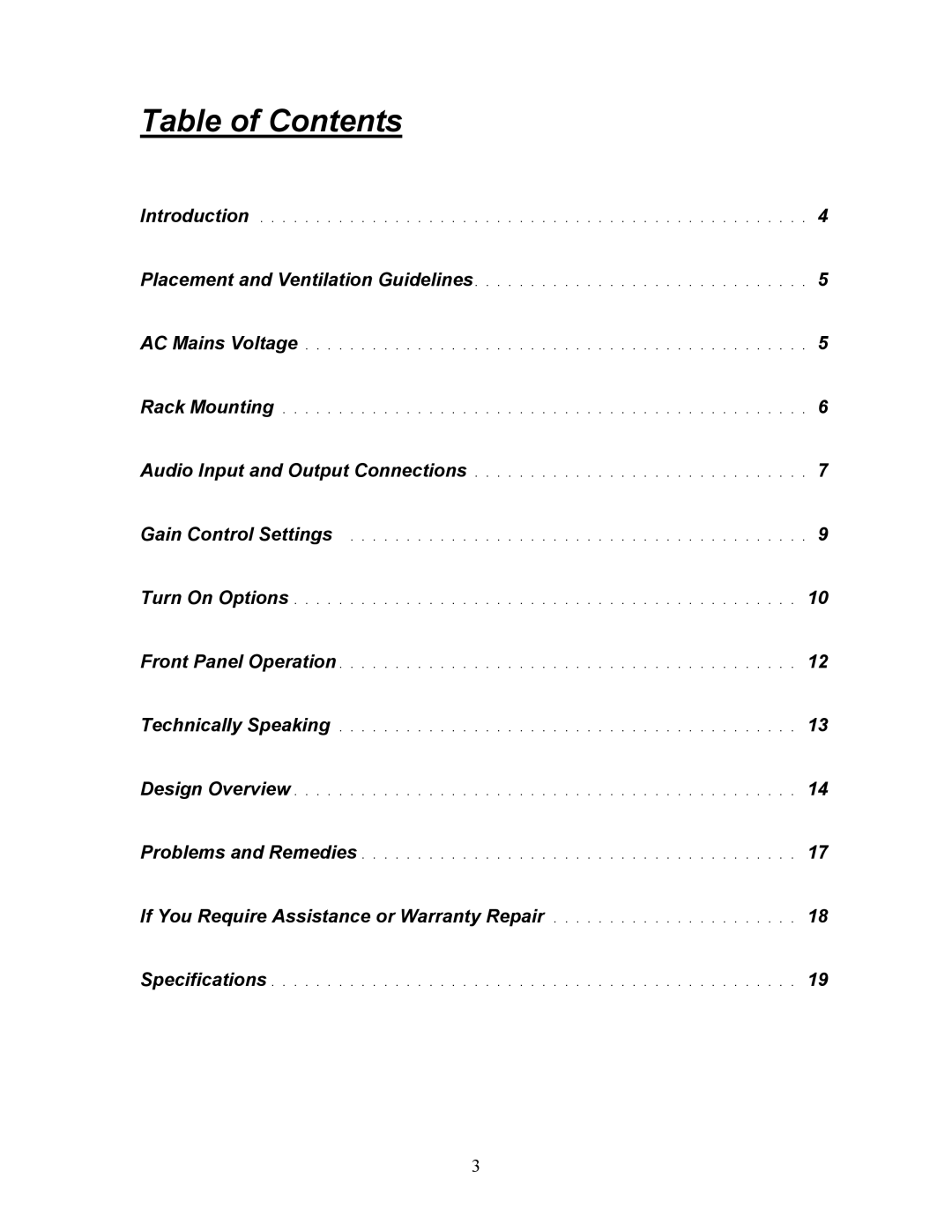 Parasound A 31 manual Table of Contents 