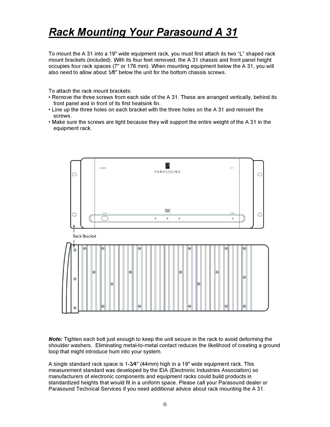 Parasound A 31 manual Rack Mounting Your Parasound a 