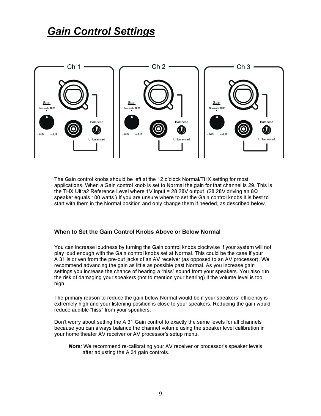 Parasound A 31 manual Gain Control Settings, When to Set the Gain Control Knobs Above or Below Normal 