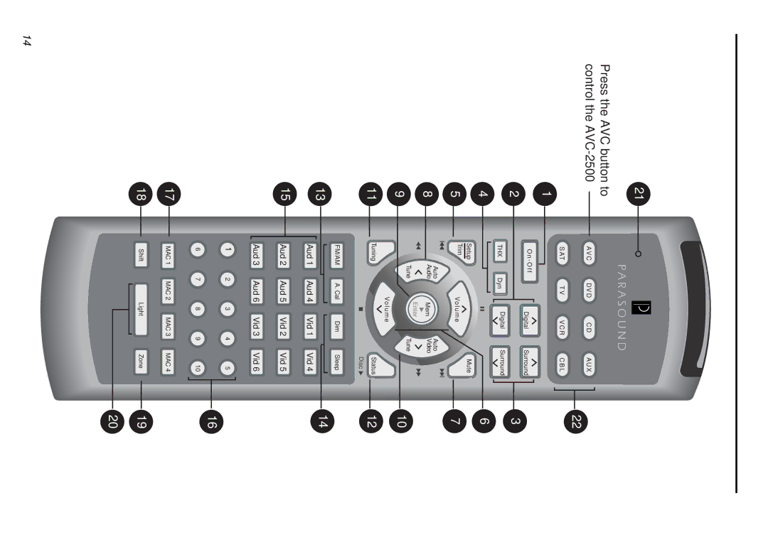 Parasound owner manual Press the AVC button to control the AVC-2500 