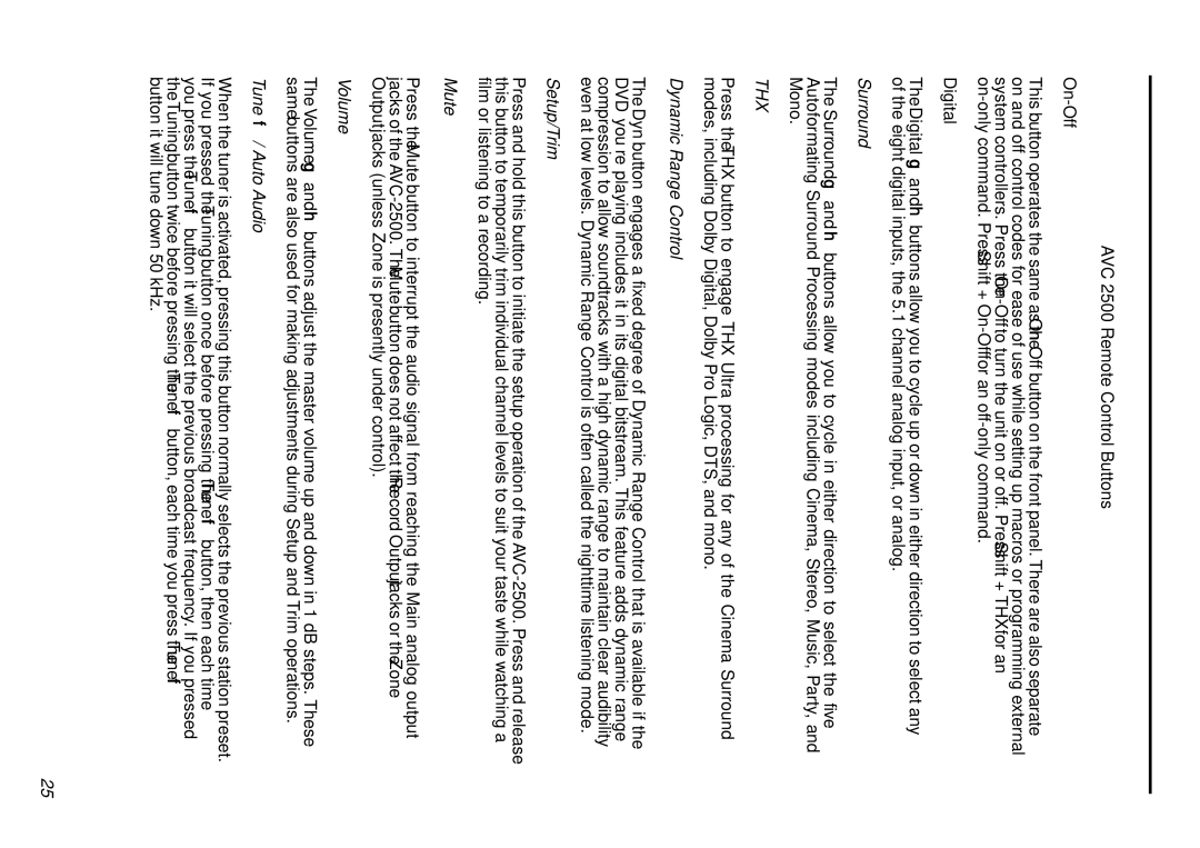 Parasound AVC-2500 owner manual Surround, Dynamic Range Control, Setup/Trim, Mute, Volume, Tune f / Auto Audio 