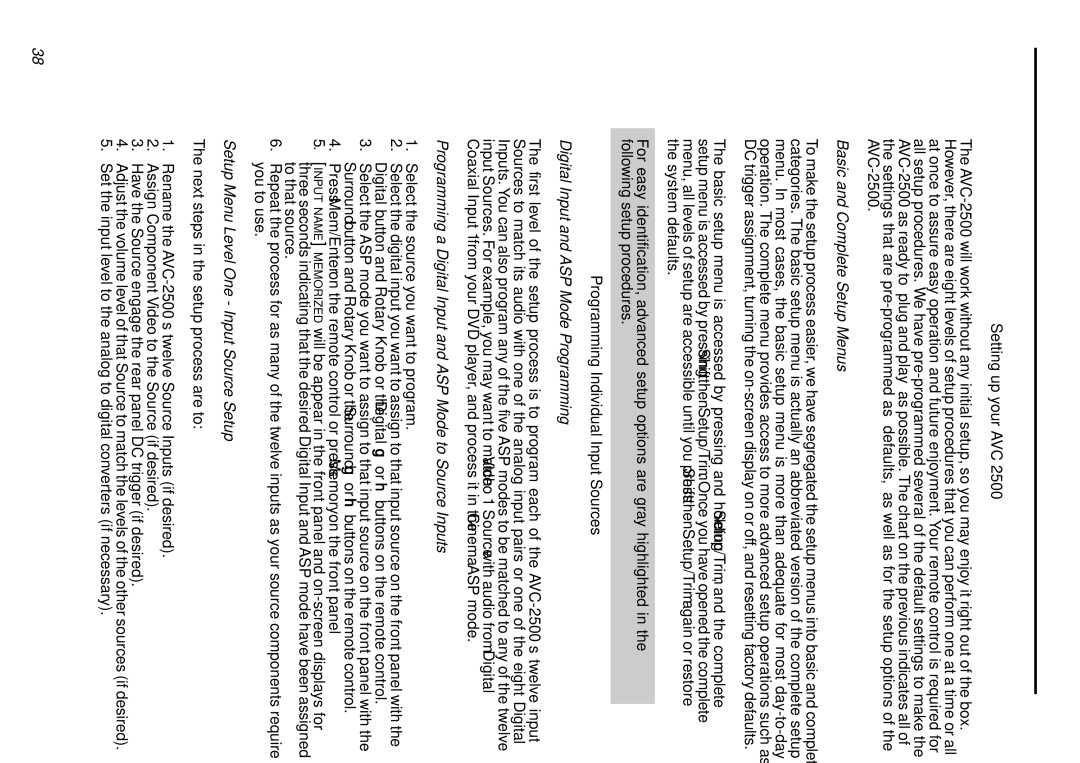 Parasound AVC-2500 owner manual Setting up your AVC, Basic and Complete Setup Menus, Digital Input and ASP Mode Programming 