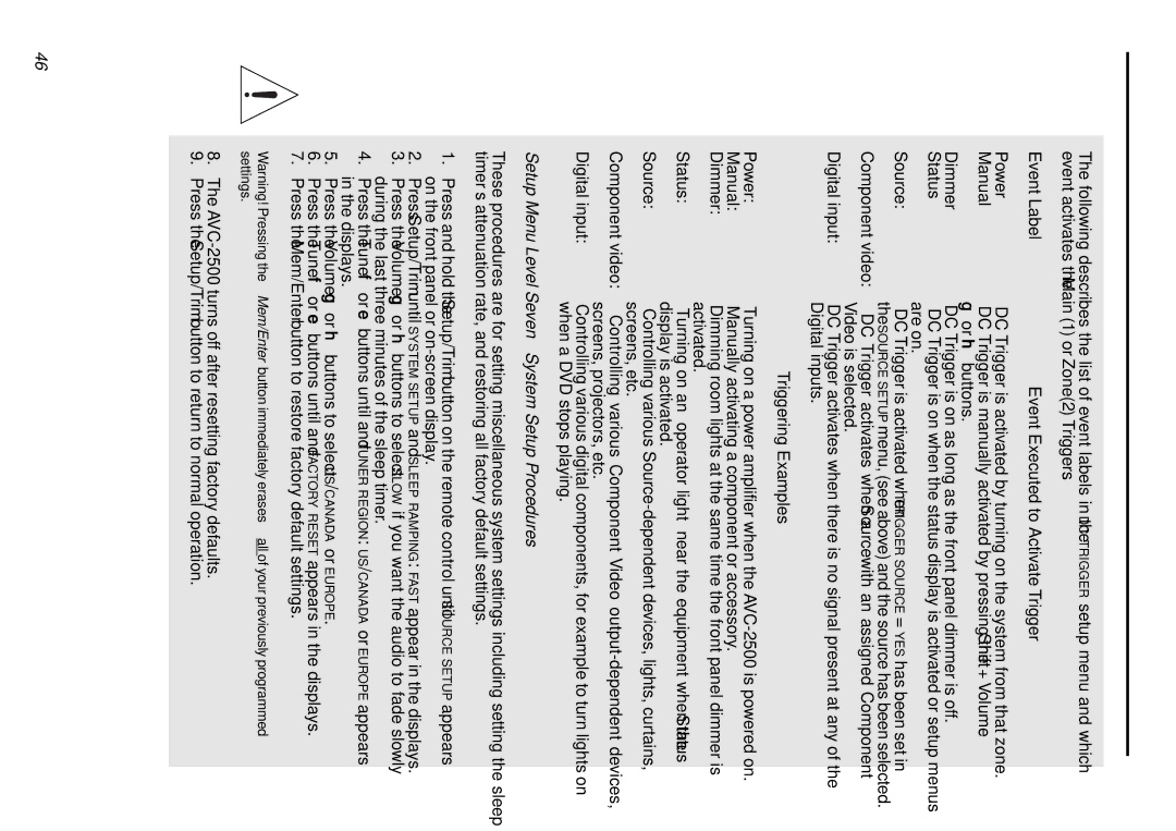 Parasound AVC-2500 owner manual Event Label Event Executed to Activate Trigger, Triggering Examples 