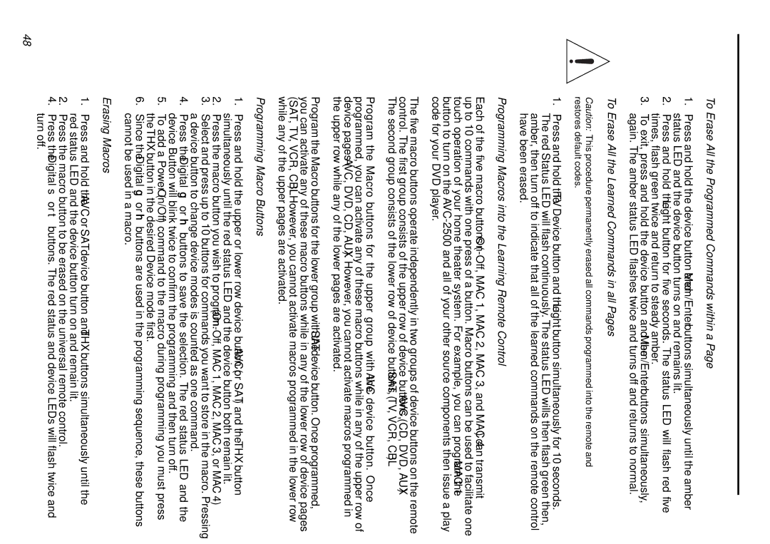 Parasound AVC-2500 To Erase All the Programmed Commands within a, To Erase All the Learned Commands in all Pages 