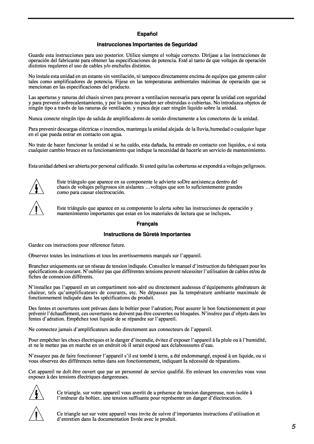 Parasound AVC-2500 owner manual Español Instrucciones Importantes de Seguridad, Français Instructions de Sûretè Importantes 