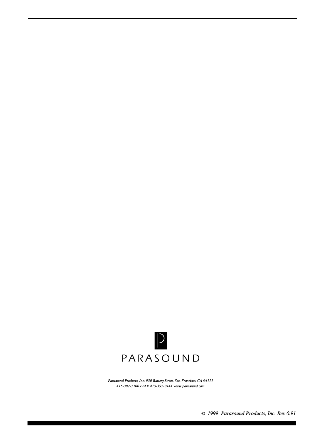 Parasound AVC-2500 owner manual Parasound Products, Inc. Rev 