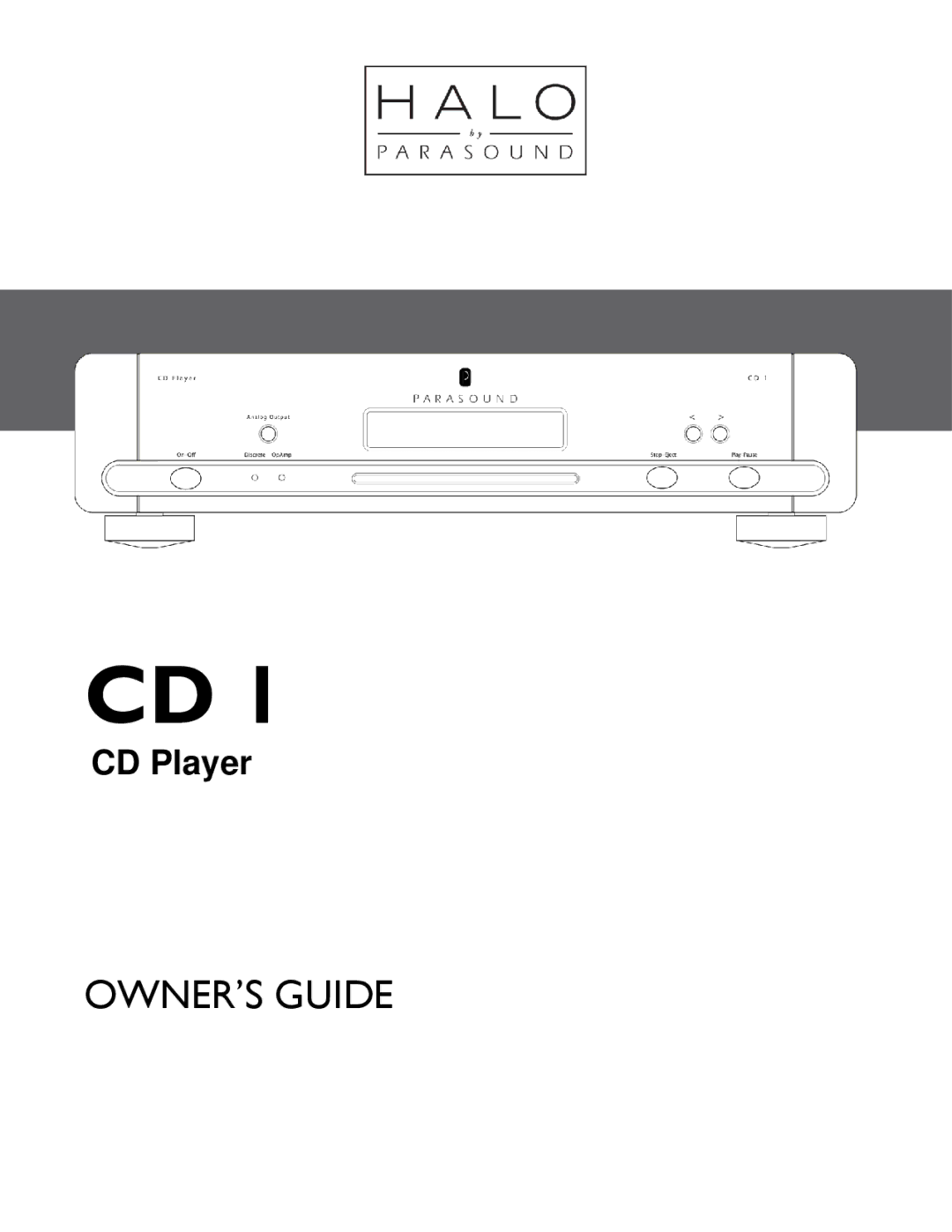 Parasound CD 1 manual OWNER’S Guide 