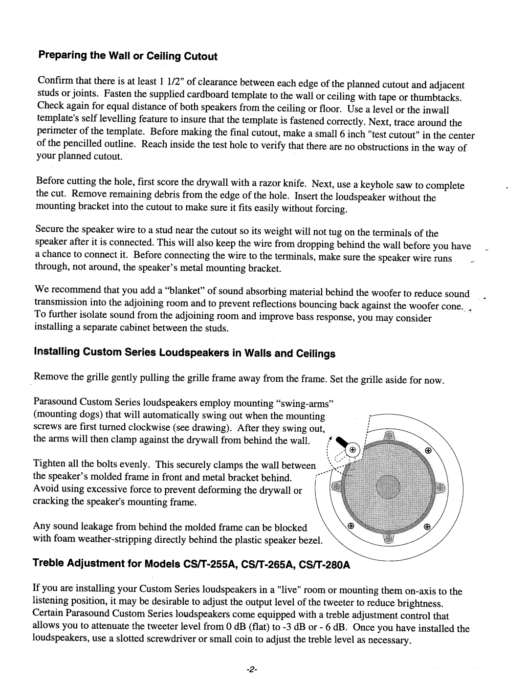 Parasound CS/T-255A, CS/T-280A, CS/T-265A manual 