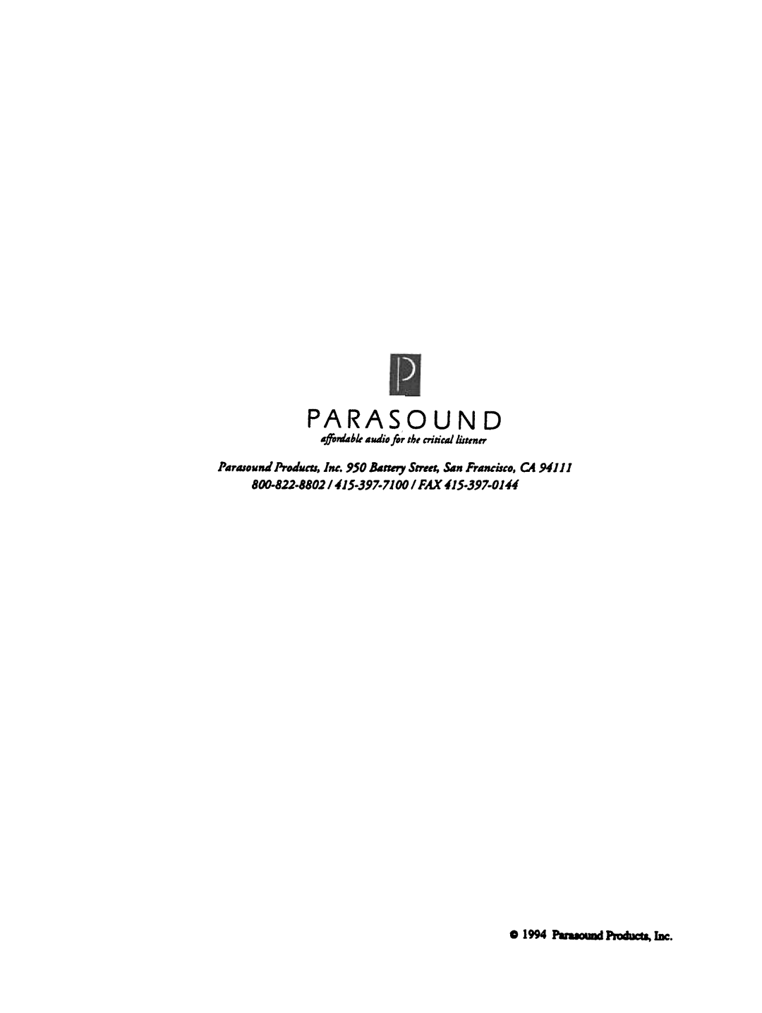 Parasound D / A C -1500 manual Para Sound 