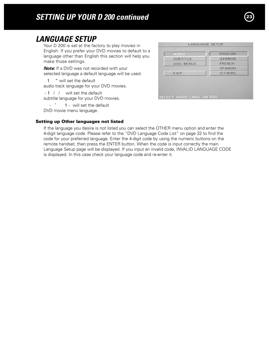 Parasound D 200 manual Language Setup, Setting up Other languages not listed 