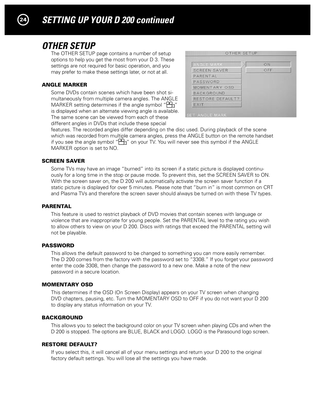 Parasound D 200 manual Other Setup 