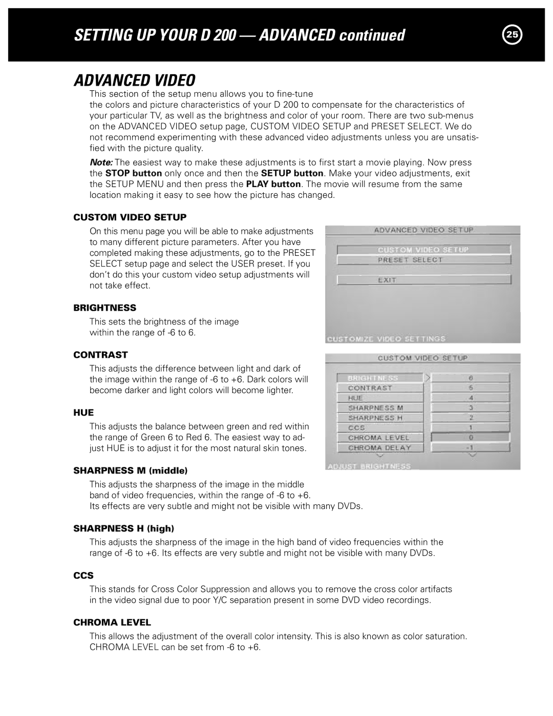 Parasound D 200 manual Advanced Video 