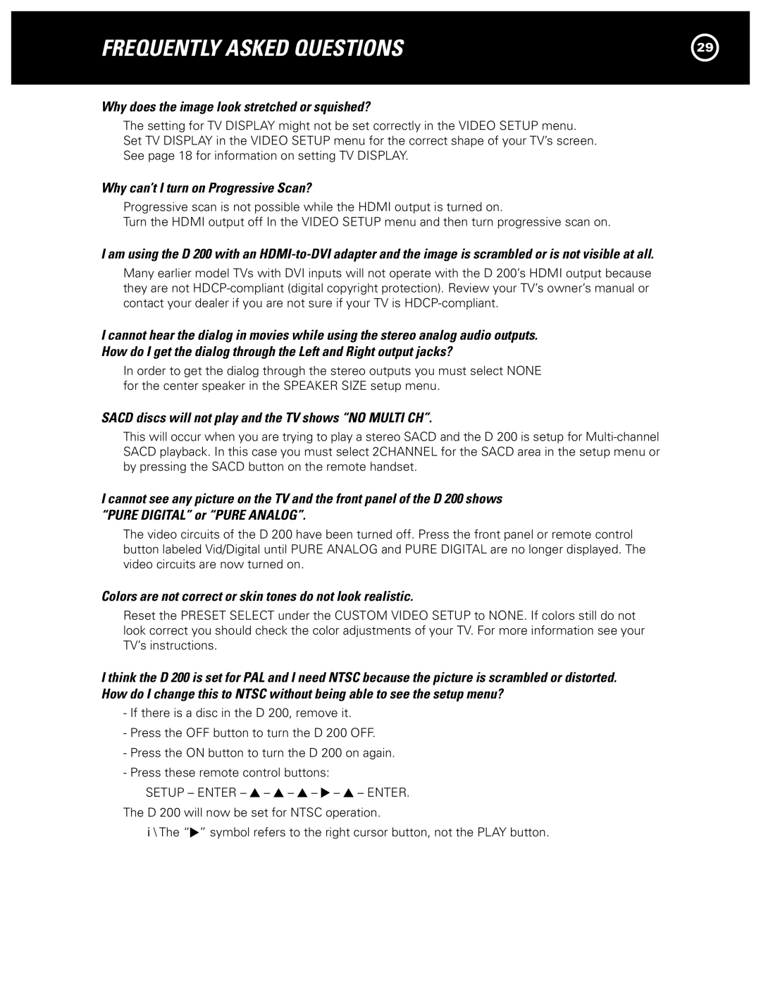 Parasound D 200 manual Frequently Asked Questions, Why does the image look stretched or squished? 