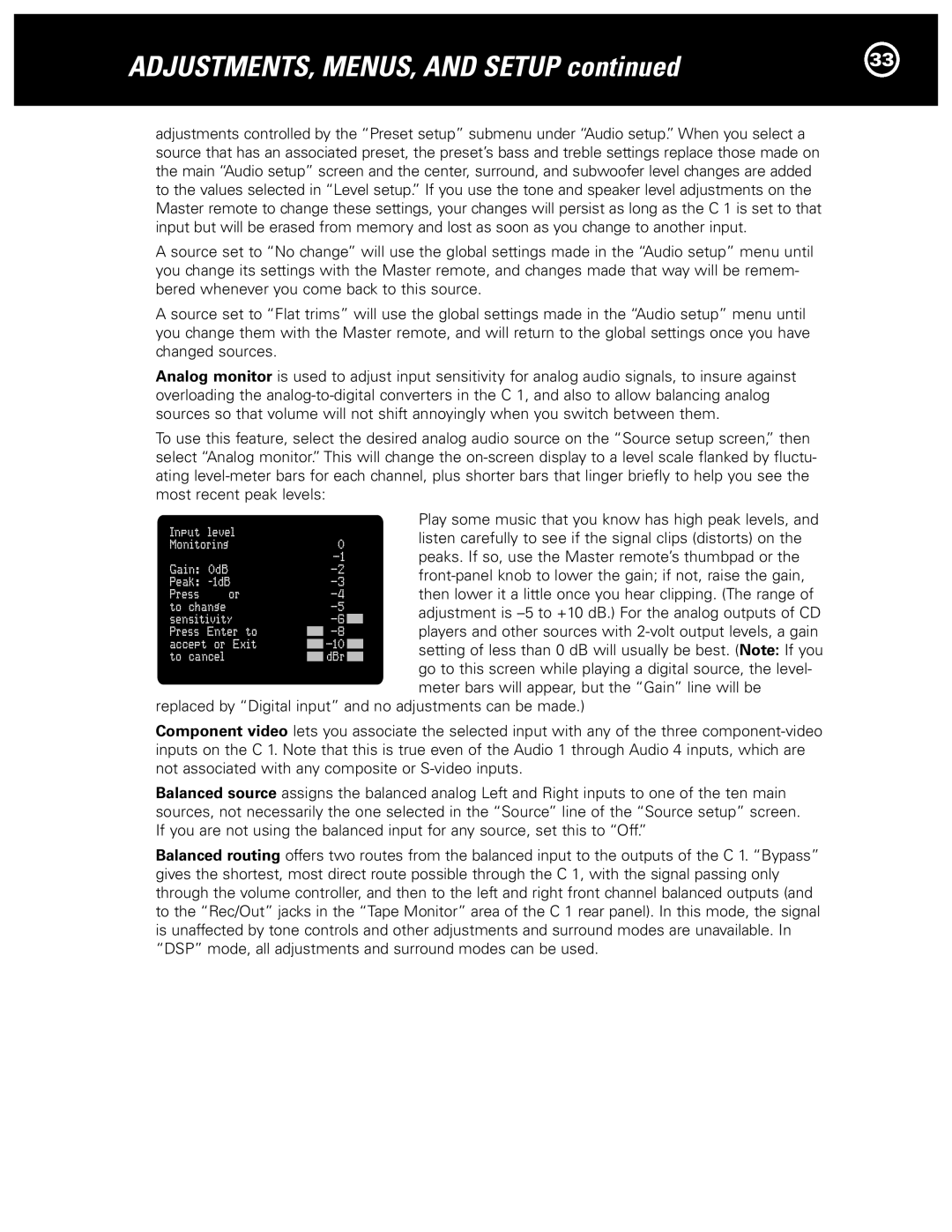 Parasound Halo C1 Controller manual Play some music that you know has high peak levels 