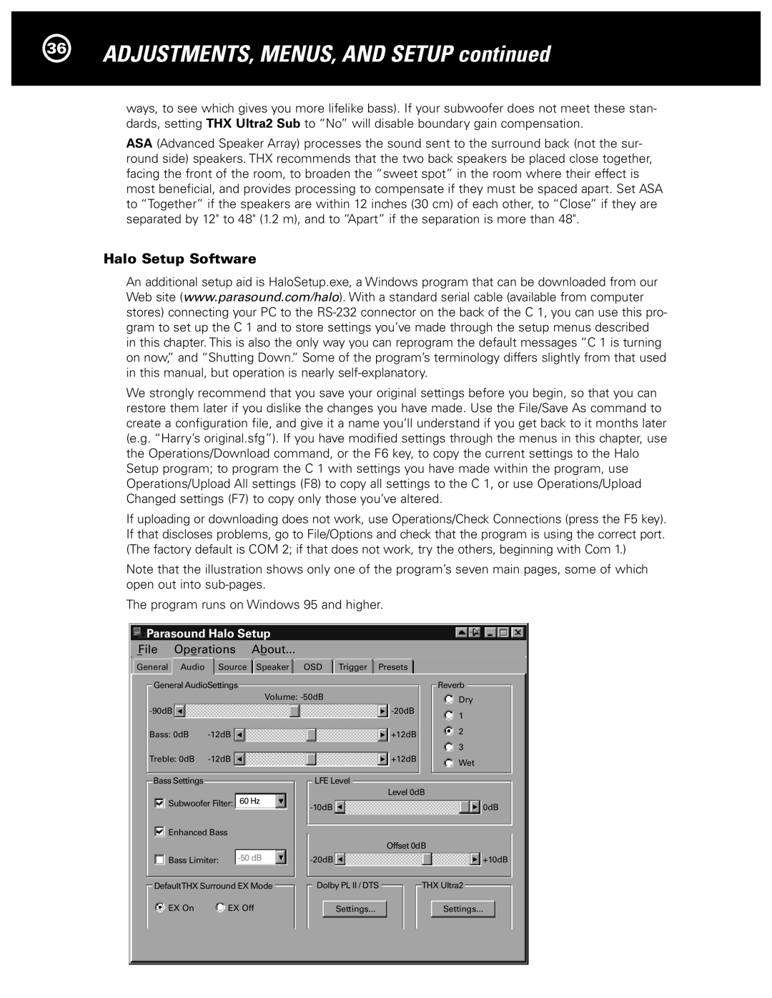 Parasound Halo C1 Controller manual Halo Setup Software, Parasound Halo Setup 