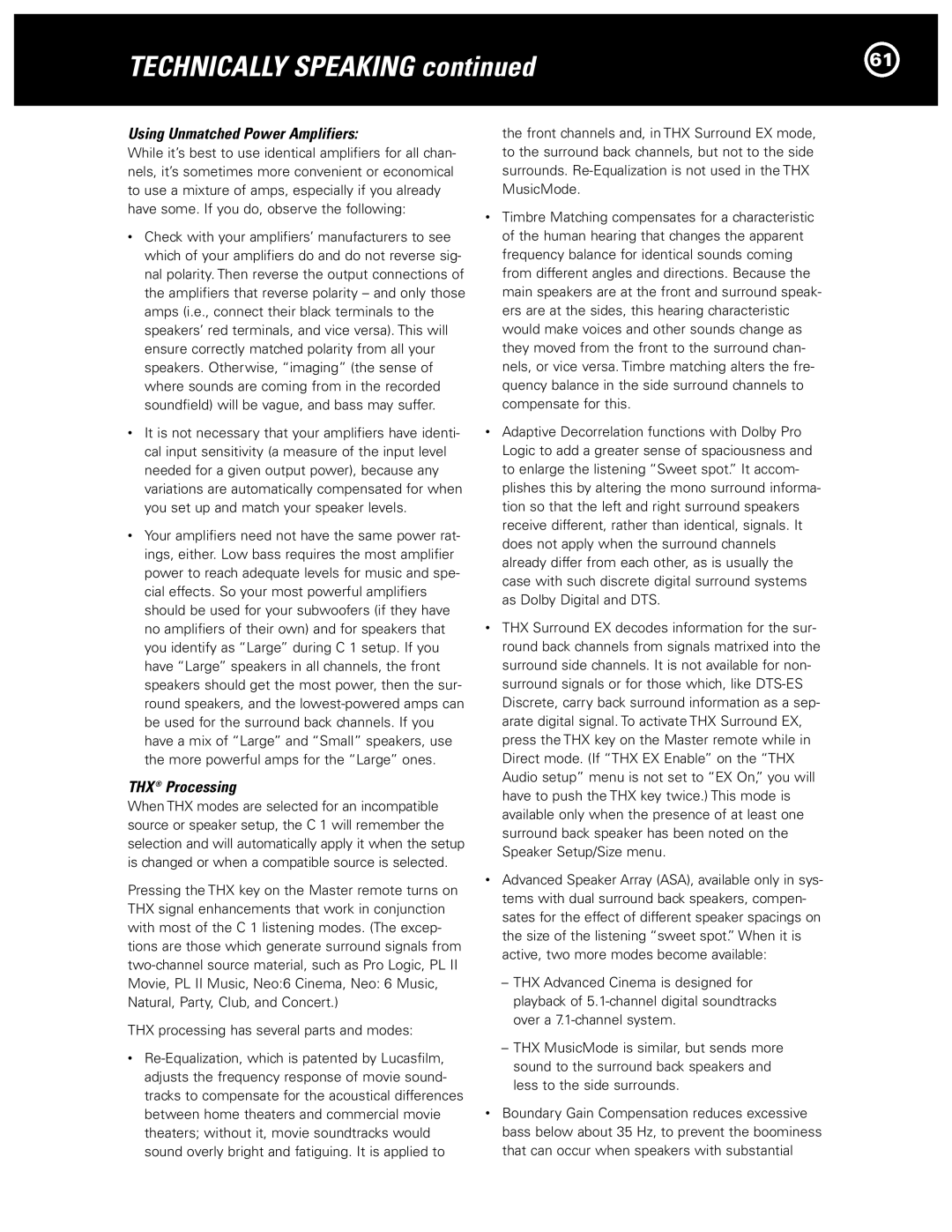 Parasound Halo C1 Controller manual Using Unmatched Power Amplifiers 