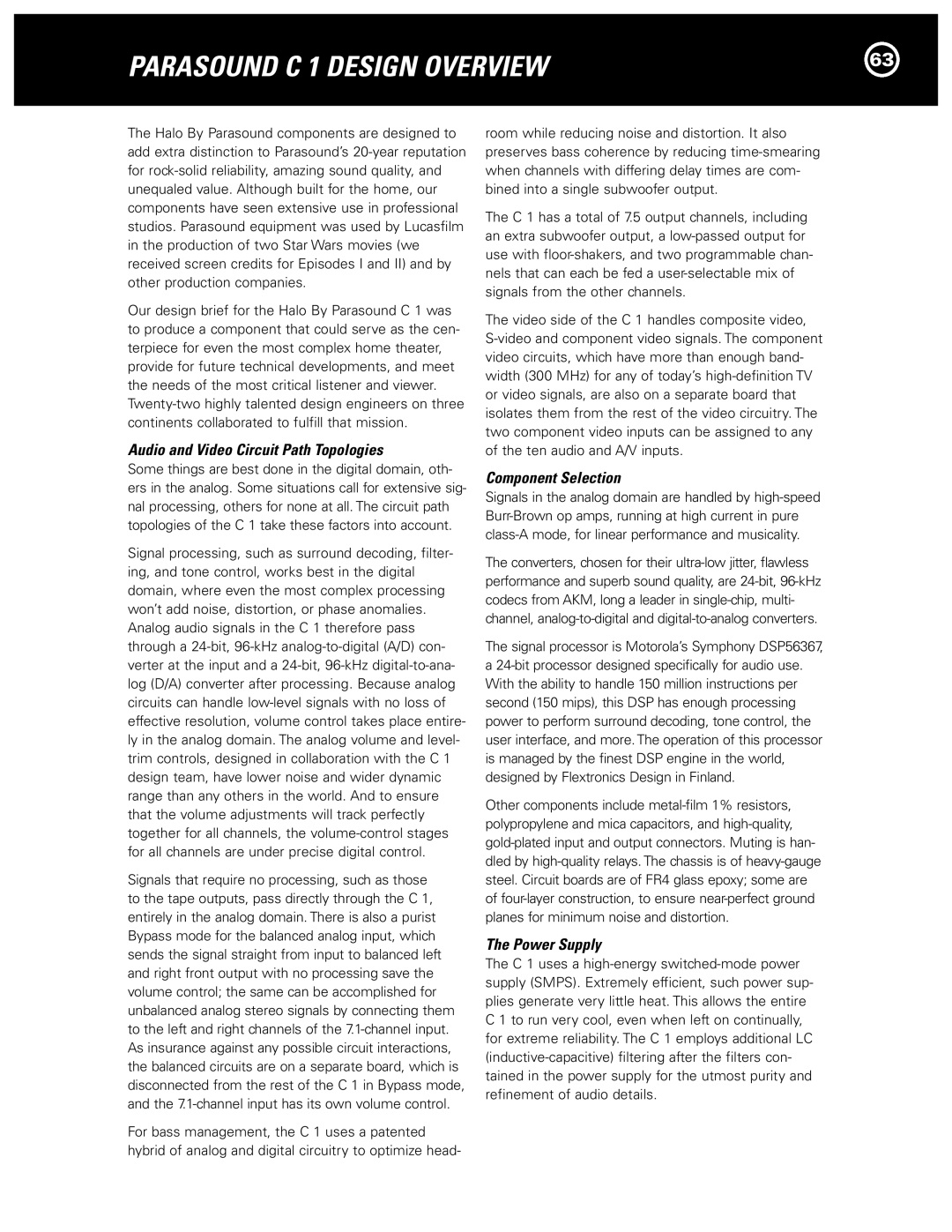 Parasound Halo C1 Controller manual Parasound C 1 Design Overview, Audio and Video Circuit Path Topologies 