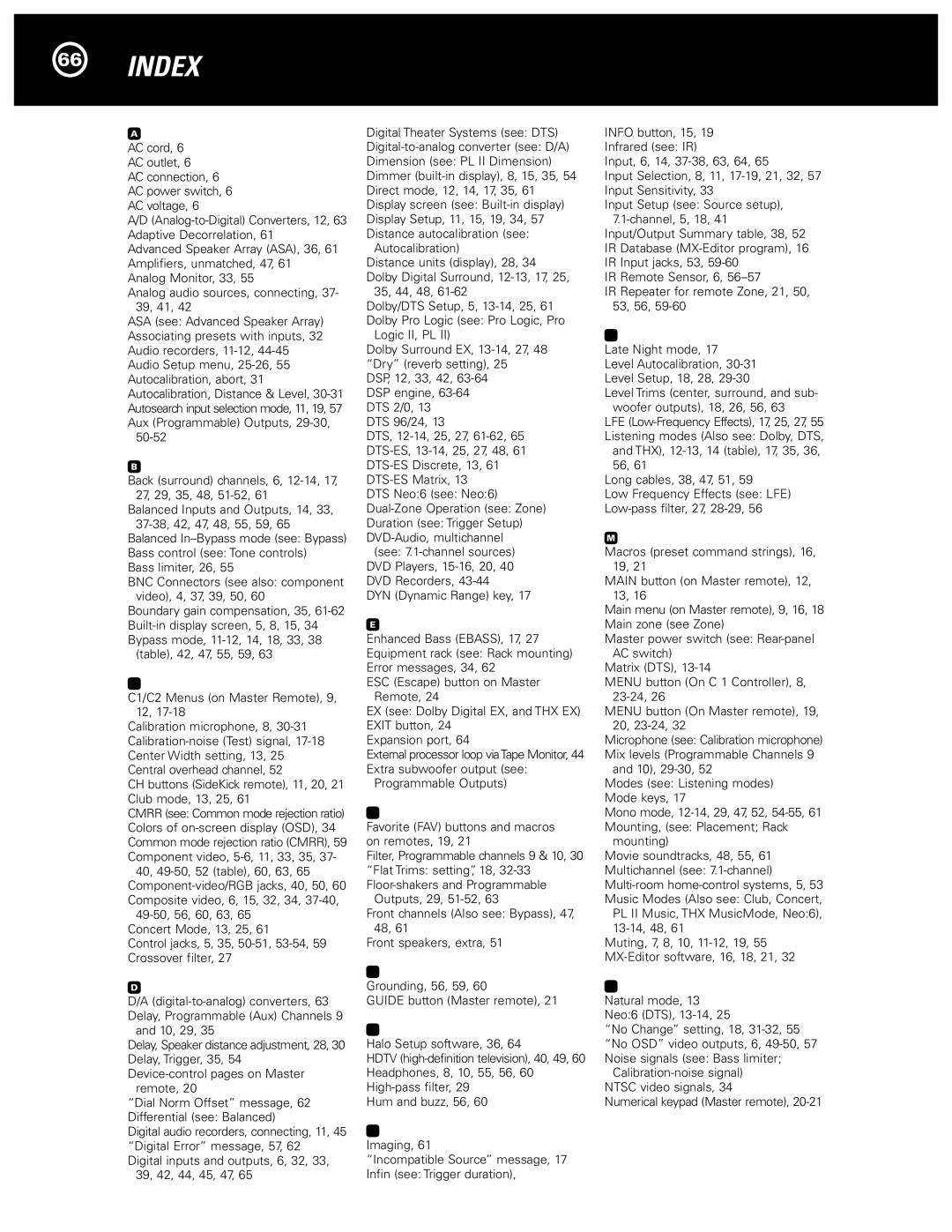 Parasound Halo C1 Controller manual Index 