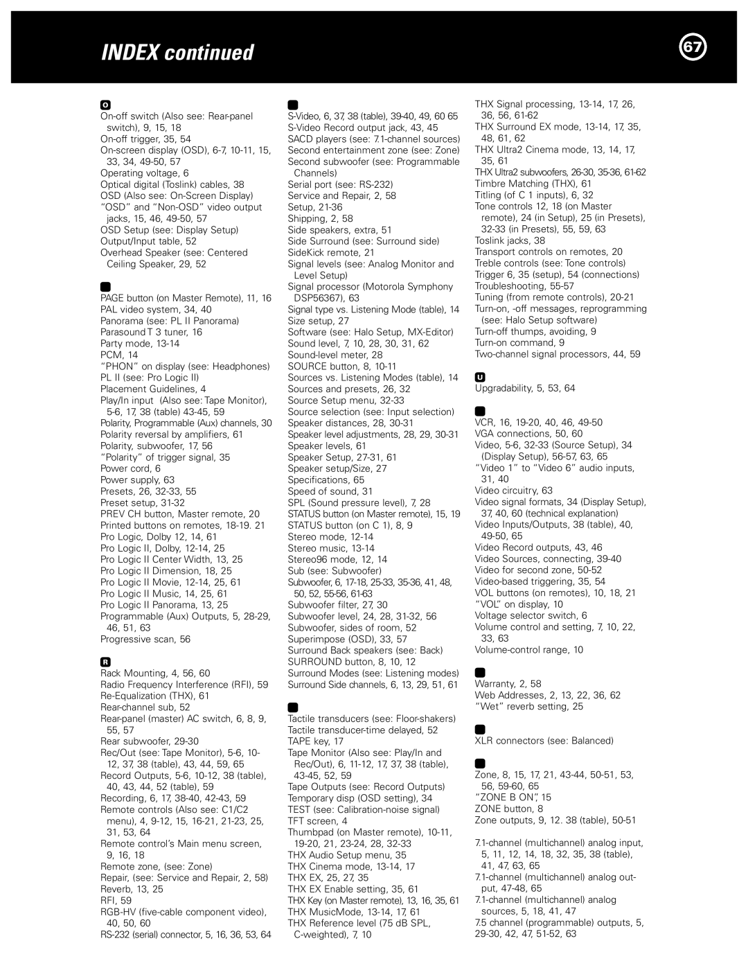 Parasound Halo C1 Controller manual Index 