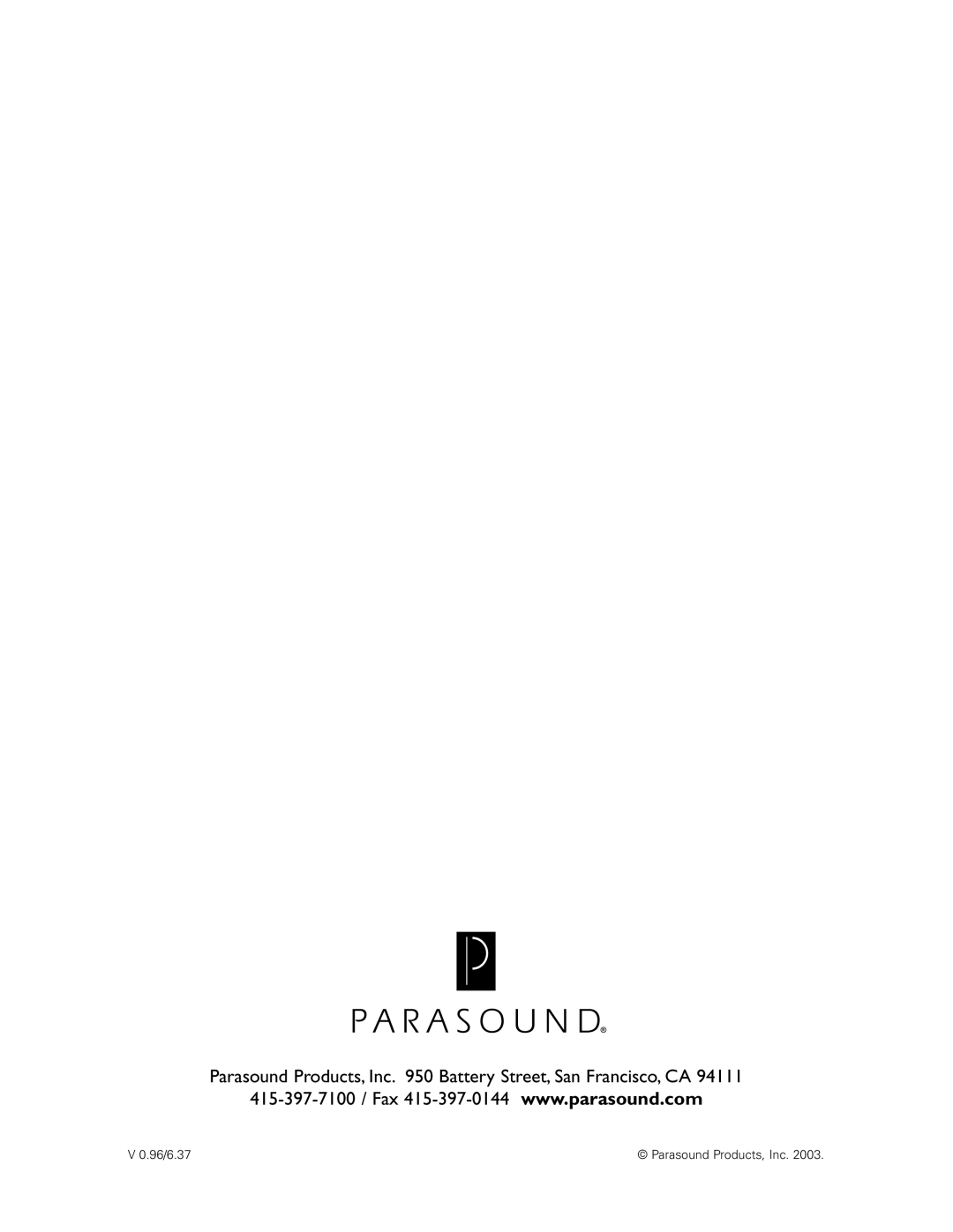 Parasound Halo C1 Controller manual Parasound Products, Inc Battery Street, San Francisco, CA 