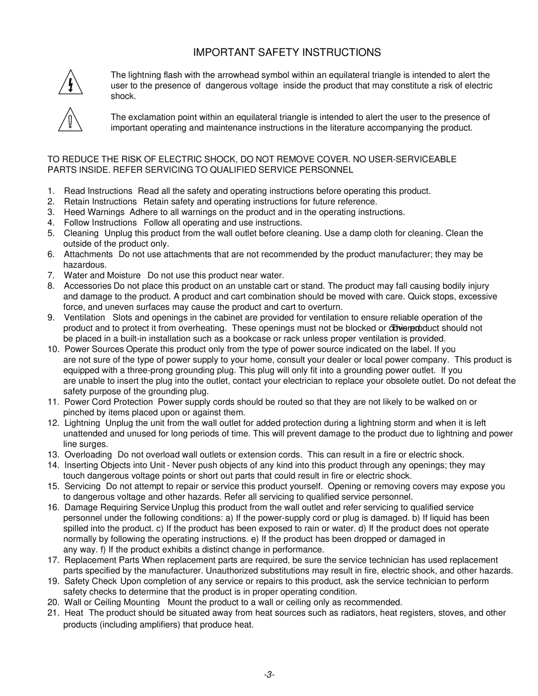 Parasound HCA 806A owner manual Important Safety Instructions 