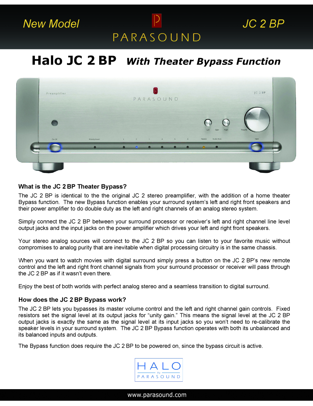 Parasound manual Halo JC 2 BP With Theater Bypass Function, What is the JC 2 BP Theater Bypass? 