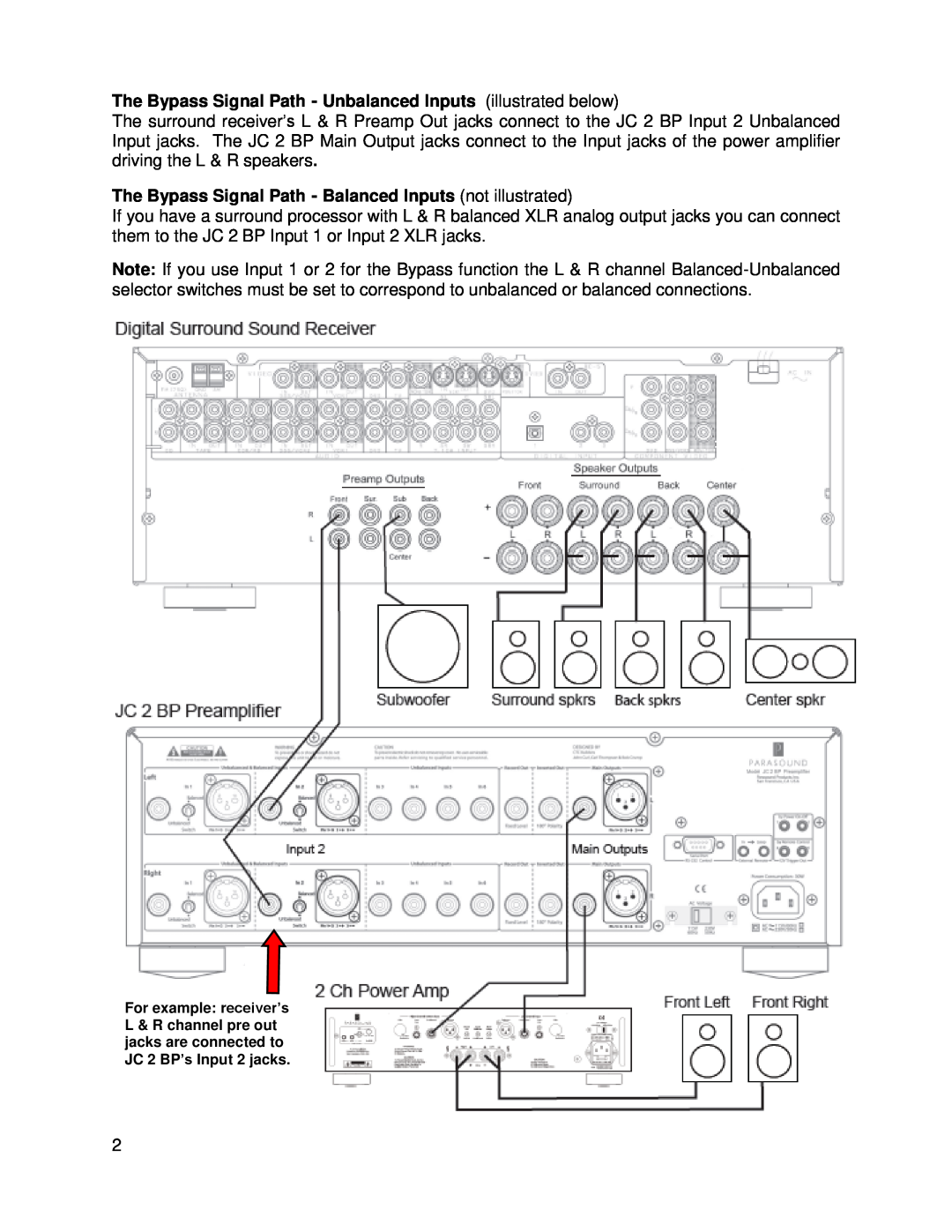 Parasound JC 2 BP manual The Bypass Signal Path - Unbalanced Inputs illustrated below 