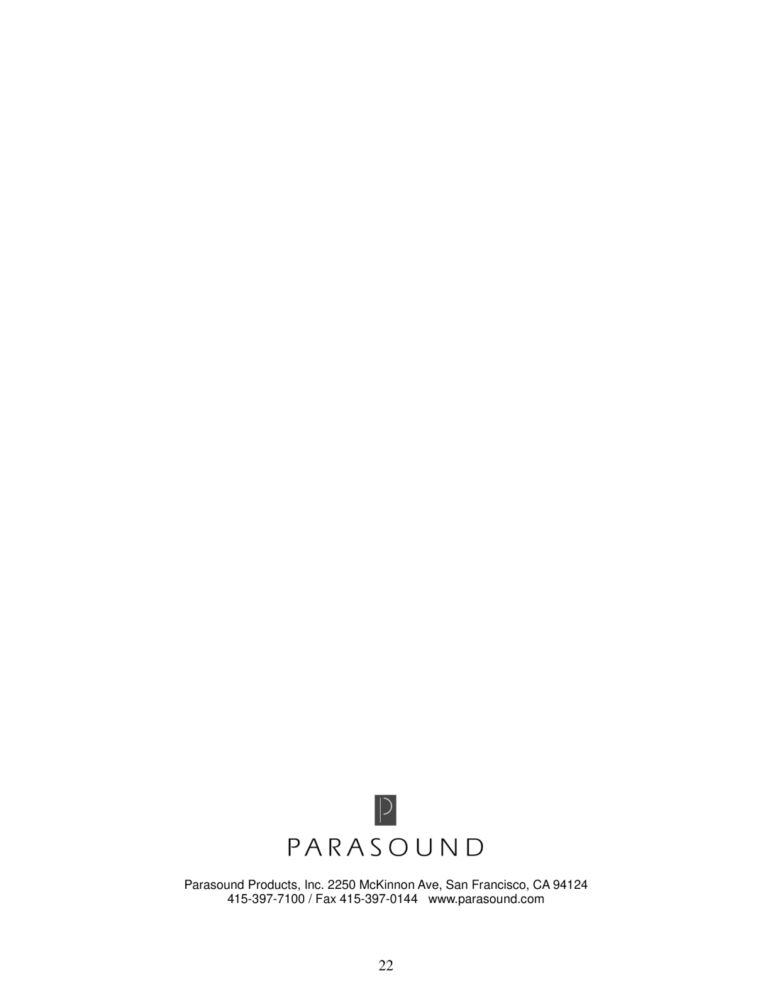 Parasound P 5 manual Parasound Products, Inc McKinnon Ave, San Francisco, CA 