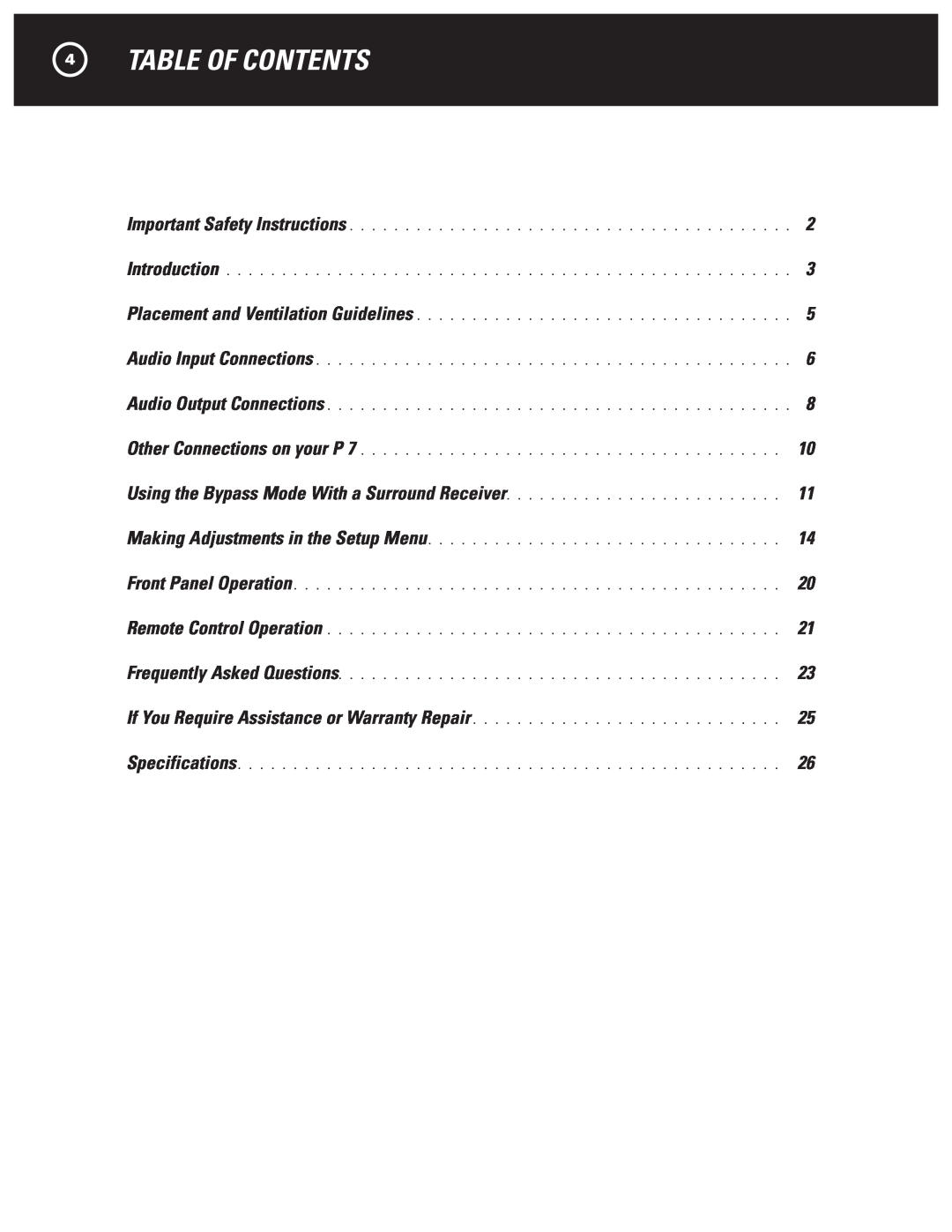 Parasound P 7 manual 4TABLE OF CONTENTS 