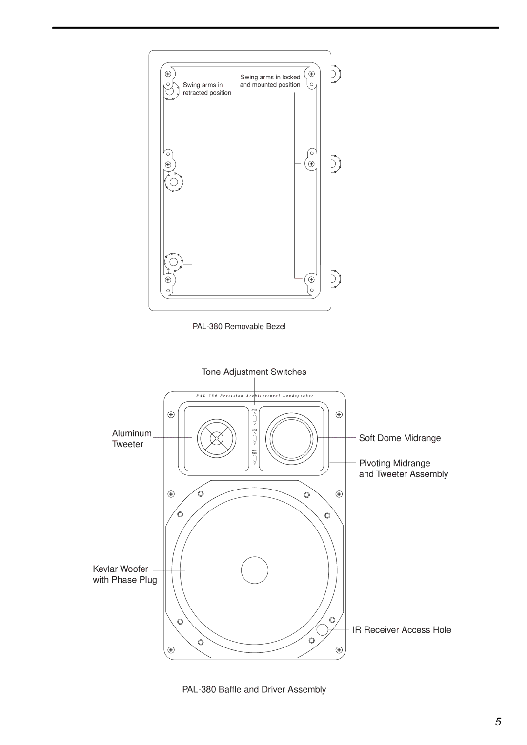 Parasound PAL-380 owner manual Tone Adjustment Switches Aluminum Tweeter 