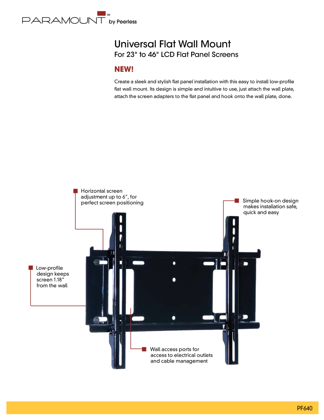 Parasound PF640 manual Universal Flat Wall Mount, New 