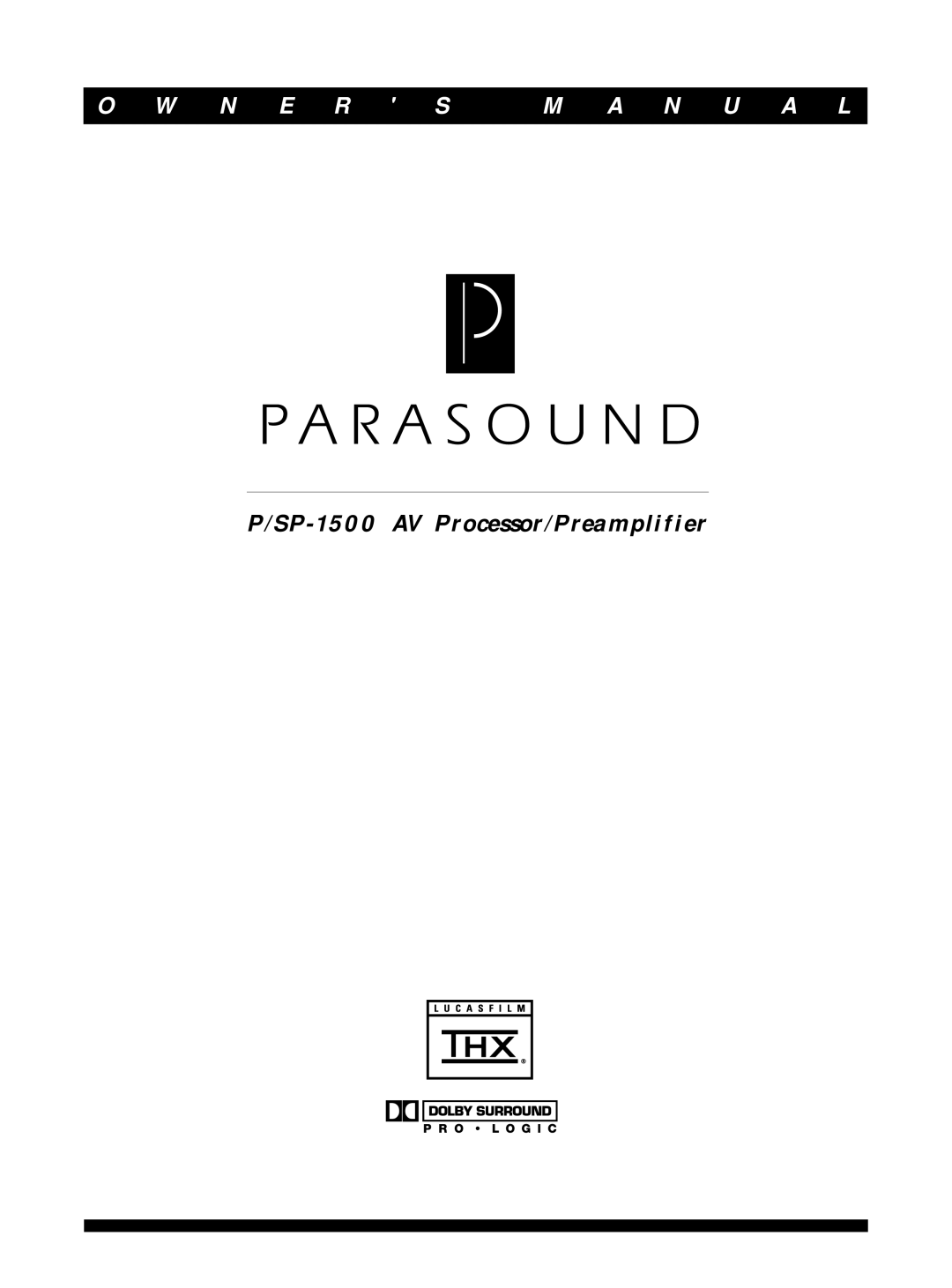 Parasound P/SP-1500 owner manual N U a L 