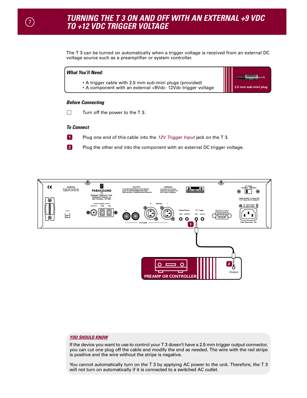 Parasound T 3 manual Preamp or Controller 