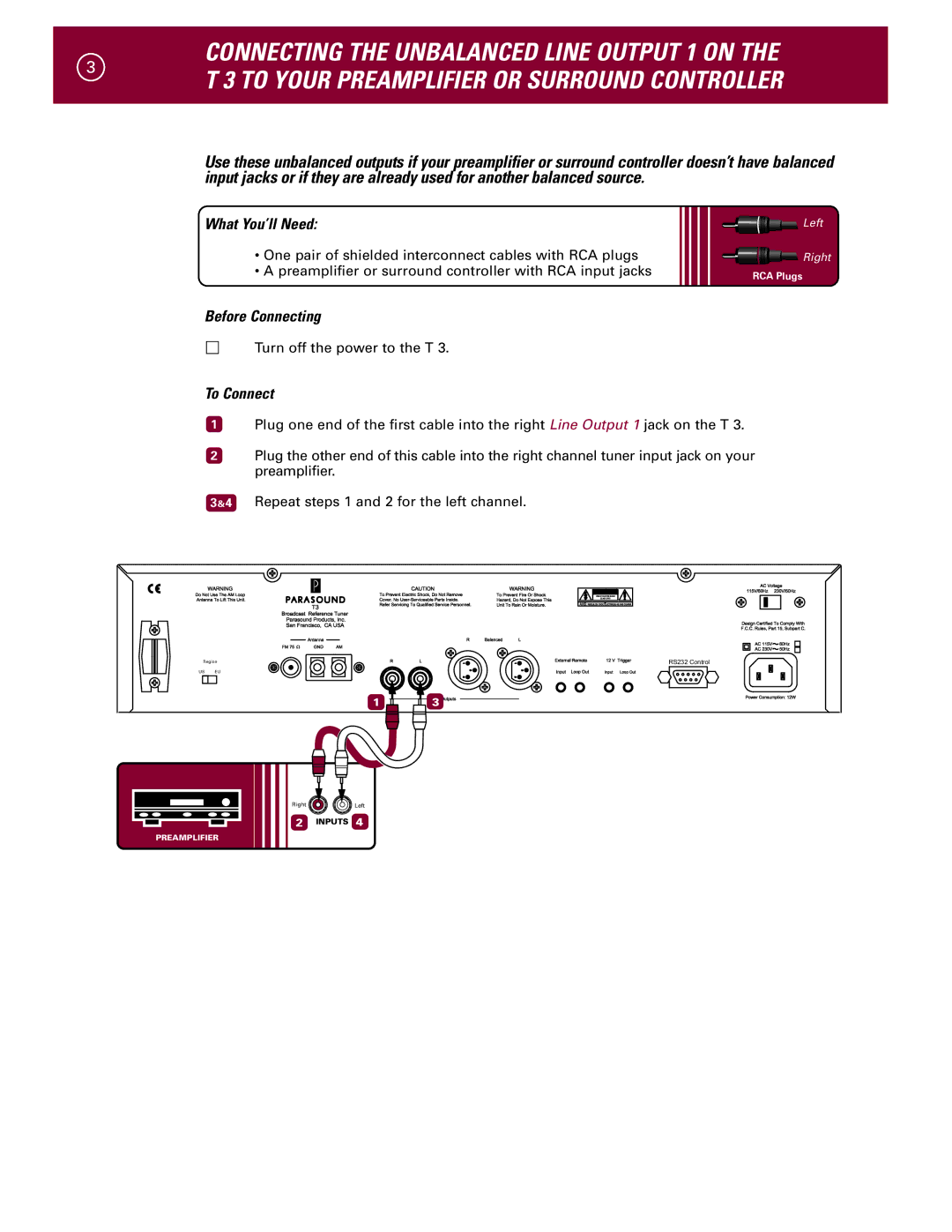 Parasound T 3 manual Turn off the power to the T 