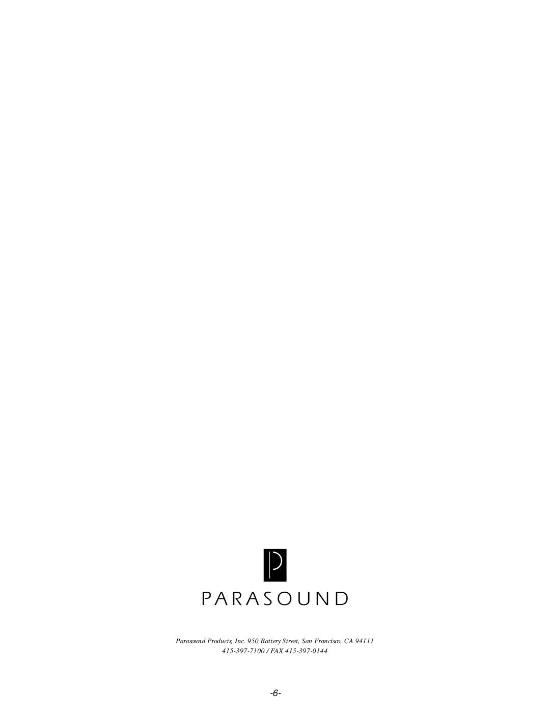 Parasound TDQ-150 owner manual Parasound Products, Inc Battery Street, San Francisco, CA 