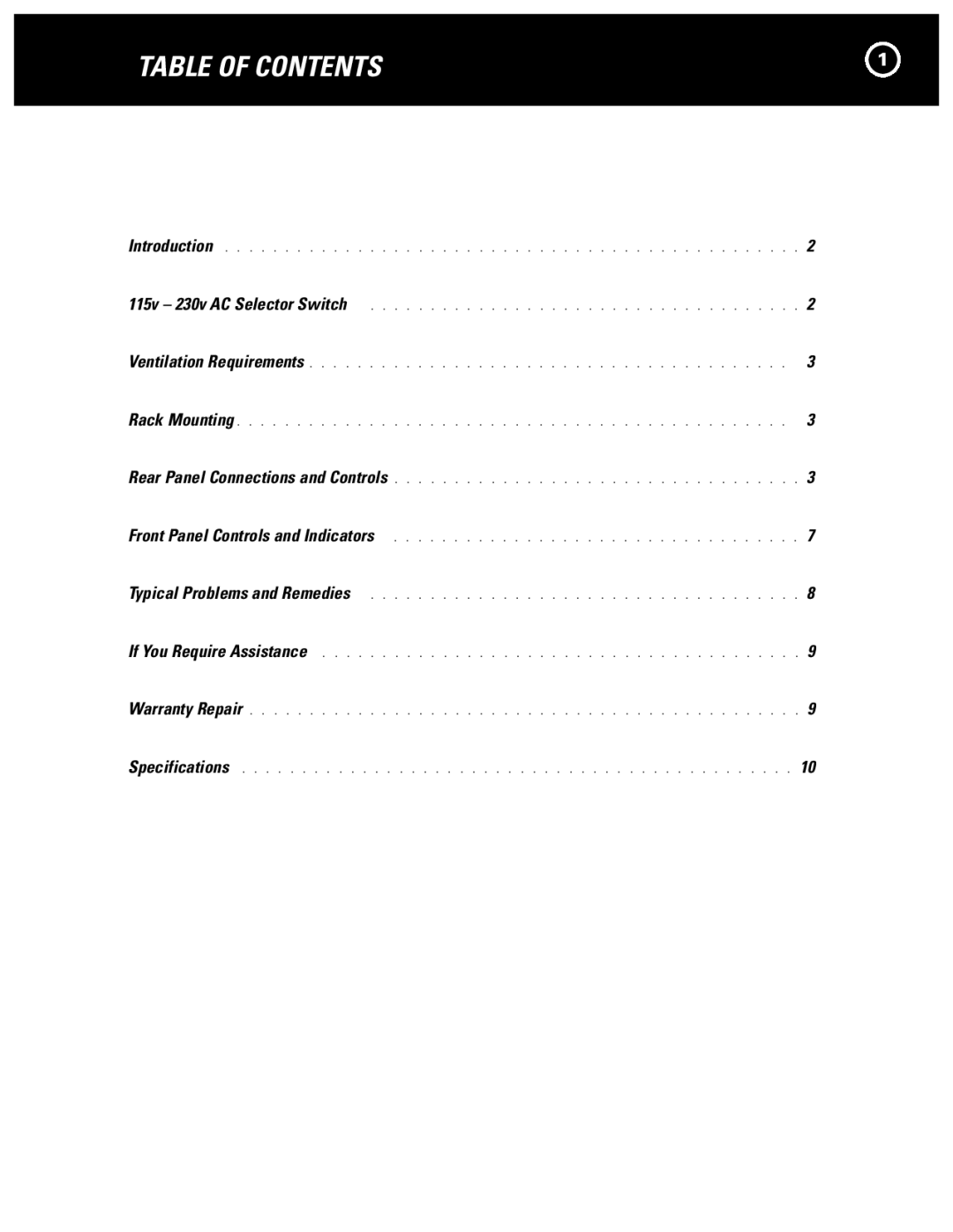 Parasound Zamp v.3 manual Table of Contents 