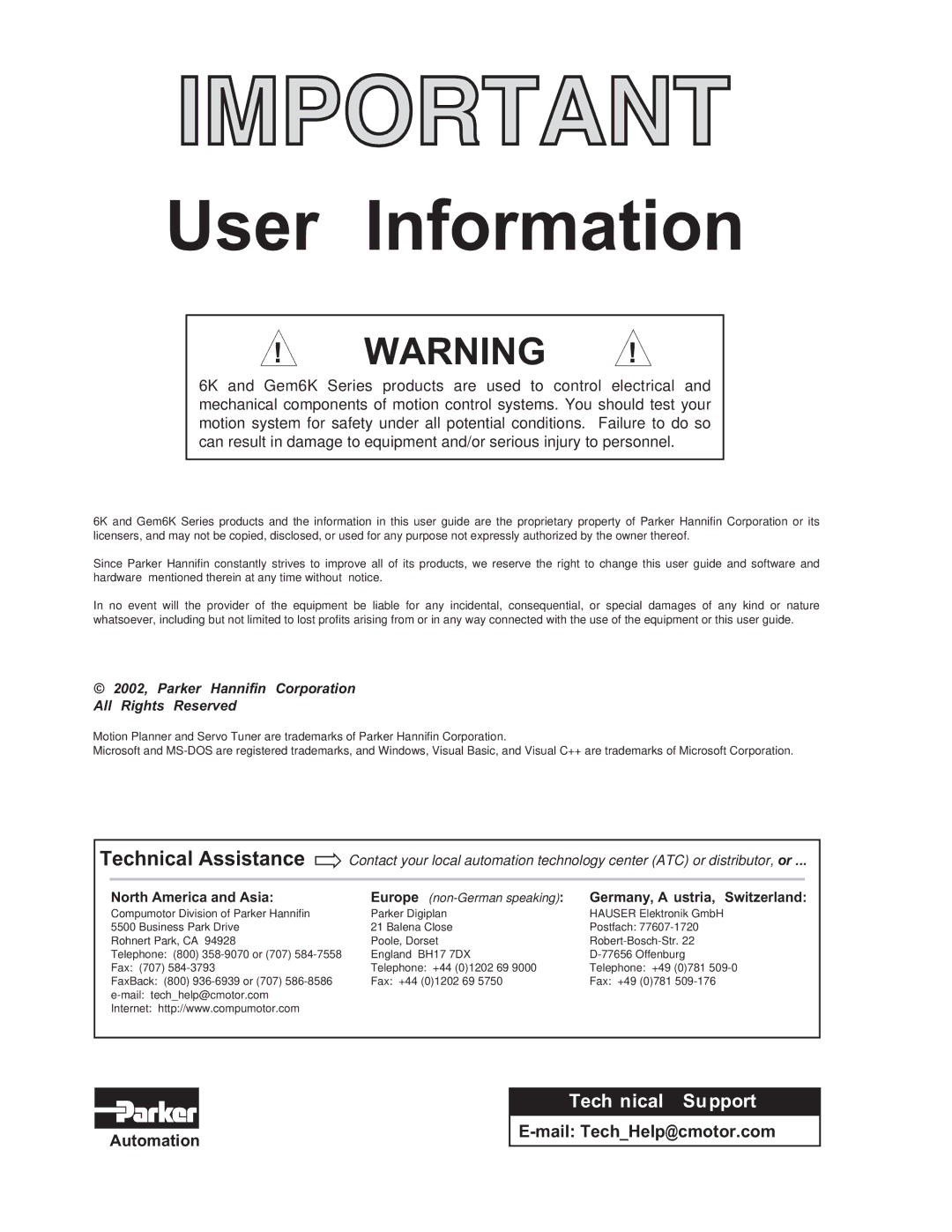 Parker Hannifin GEM6K manual User Information 