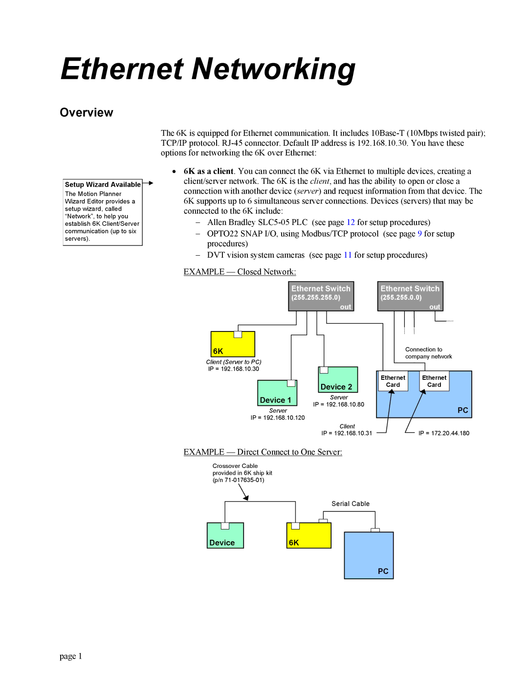 Parker Hannifin GEM6K manual Overview, Example Direct Connect to One Server, Setup Wizard Available 