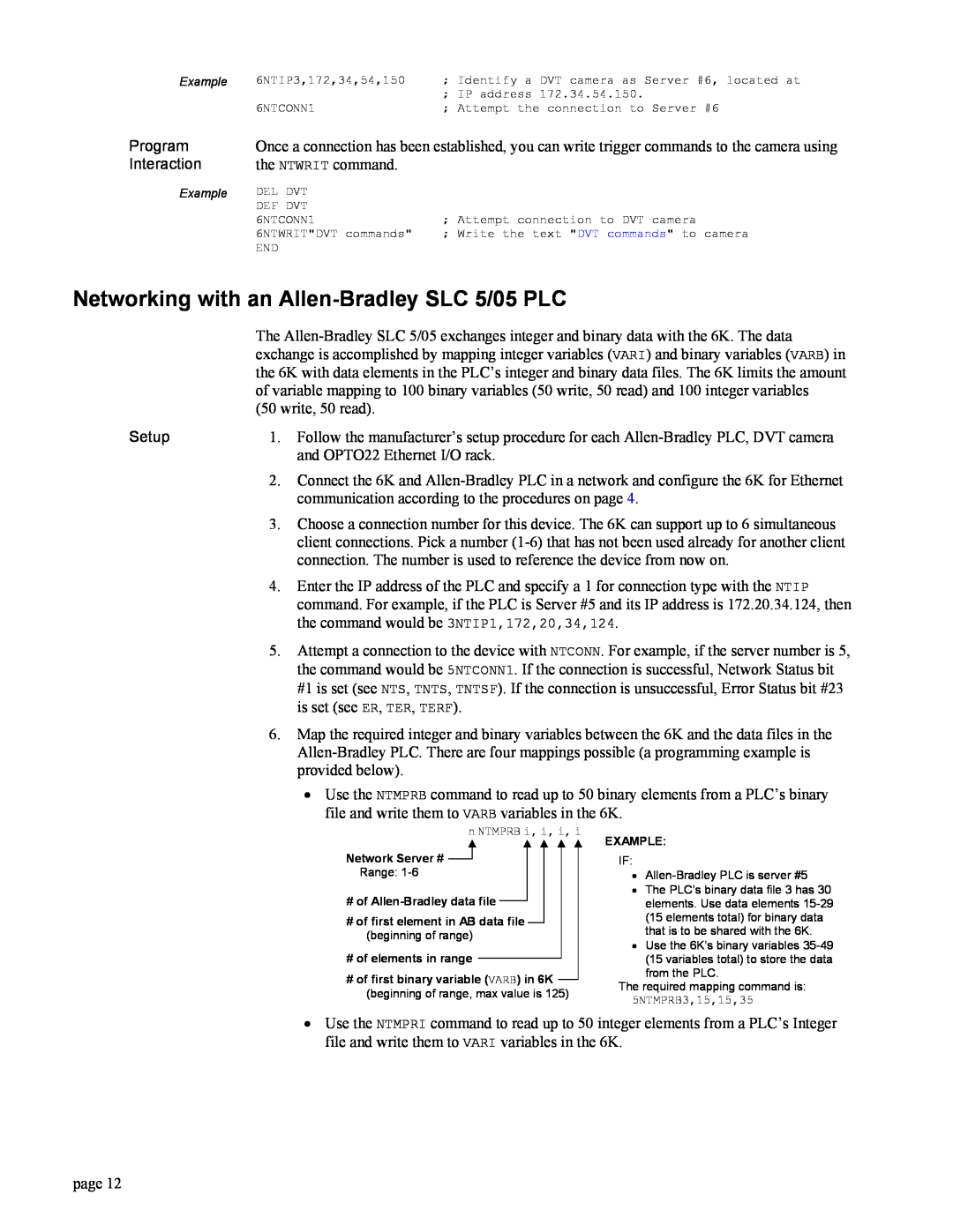 Parker Hannifin 6K Networking with an Allen-Bradley SLC 5/05 PLC, Network Server #, # of Allen-Bradley data file, Example 
