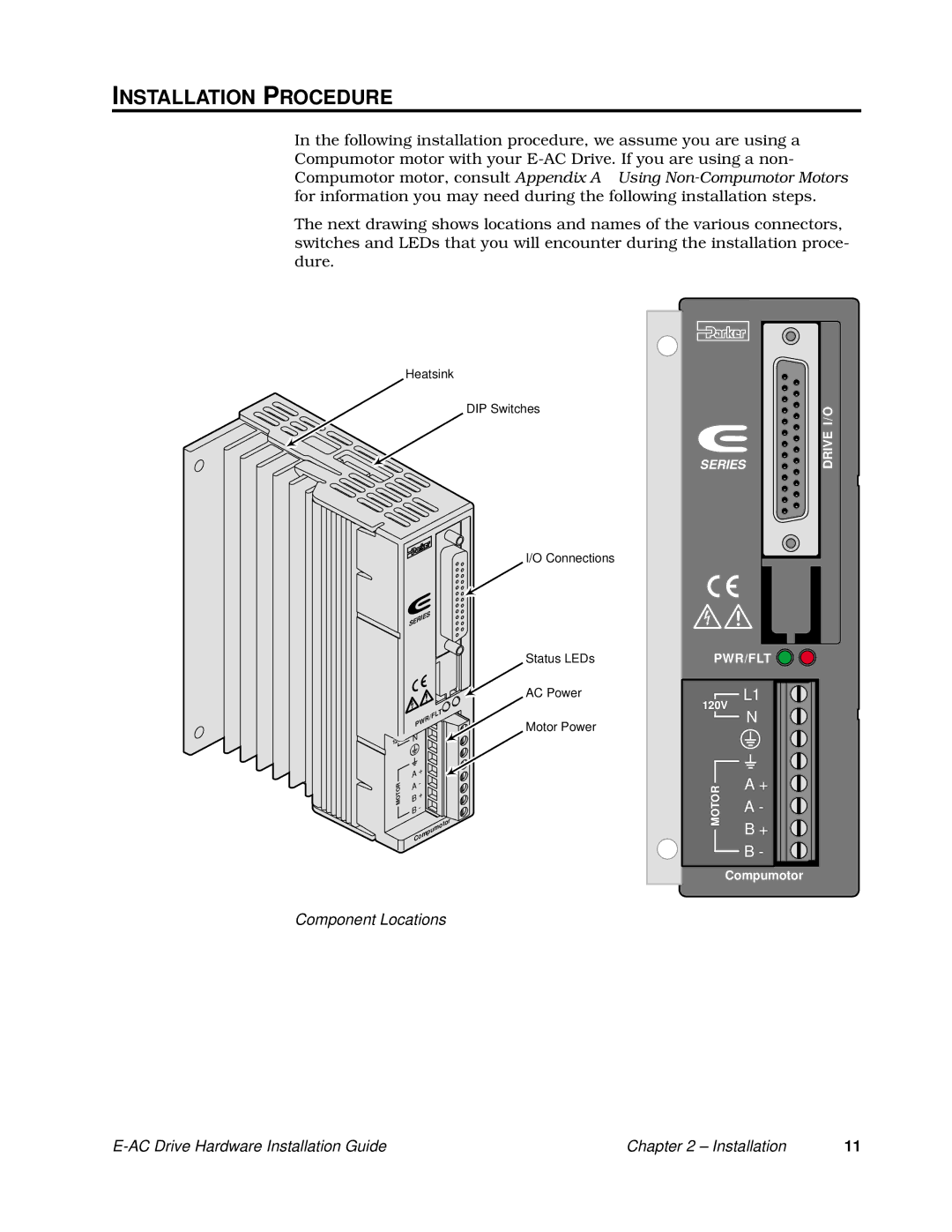 Parker Hannifin 88-020292-01 A manual Installation Procedure, Component Locations AC Drive Hardware Installation Guide 