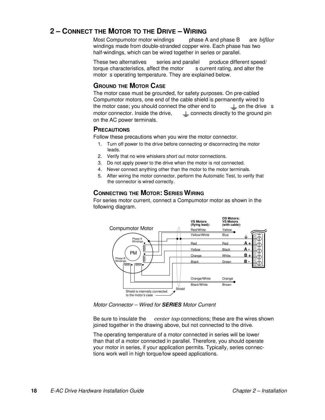 Parker Hannifin 88-020292-01 A Connect the Motor to the Drive -WIRING, Motor Connector Wired for Series Motor Current 