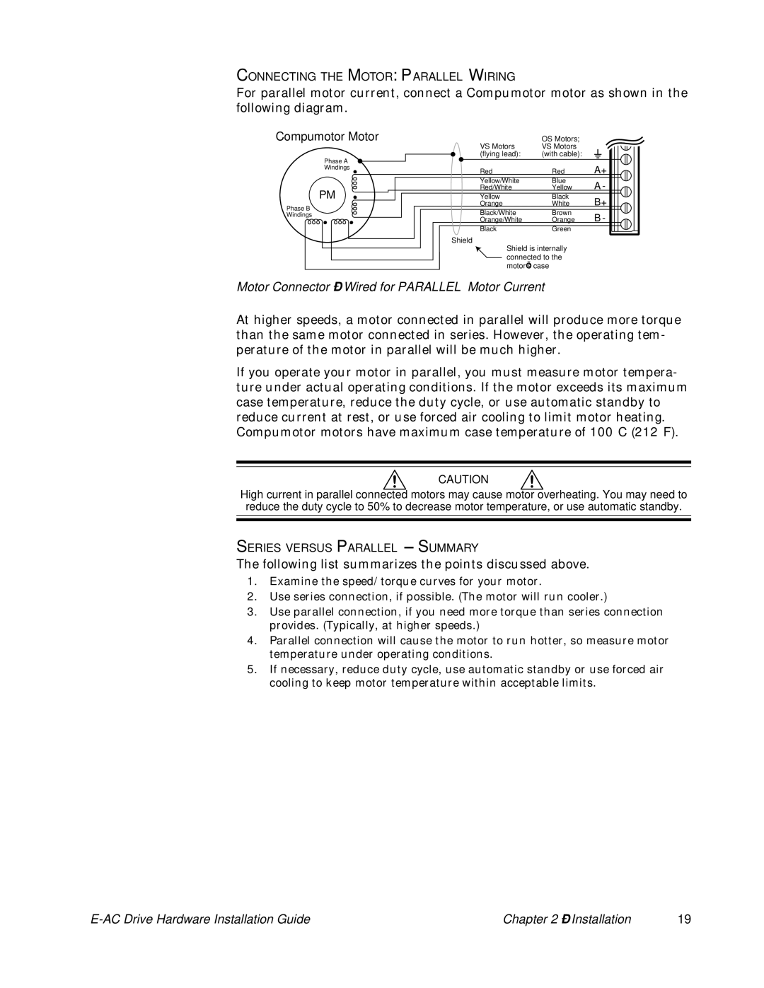 Parker Hannifin 88-020292-01 A Motor Connector Wired for Parallel Motor Current, Connecting the Motor Parallel Wiring 